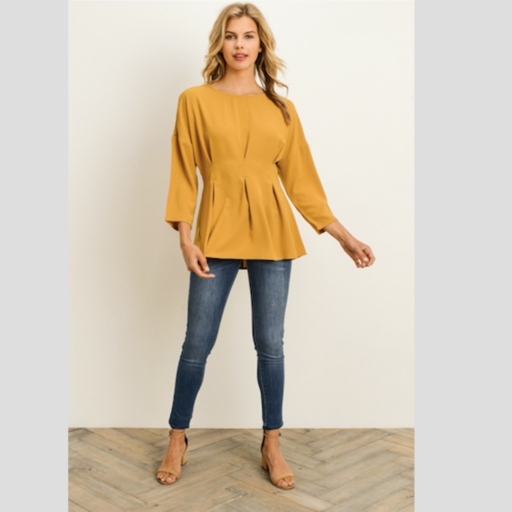 GILLI Banded Waist Mustard Yellow Blouse NWT - Picture 2 of 6